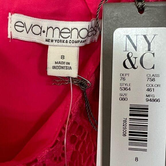 Eva Mendes NY & Co. Pink Sleeveless Embroidered Lace Fit & Flare Dress Size 8 - Picture 6 of 7